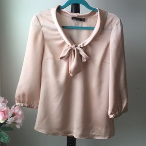 3/4 Sleeve Blush Blouse with neck tie